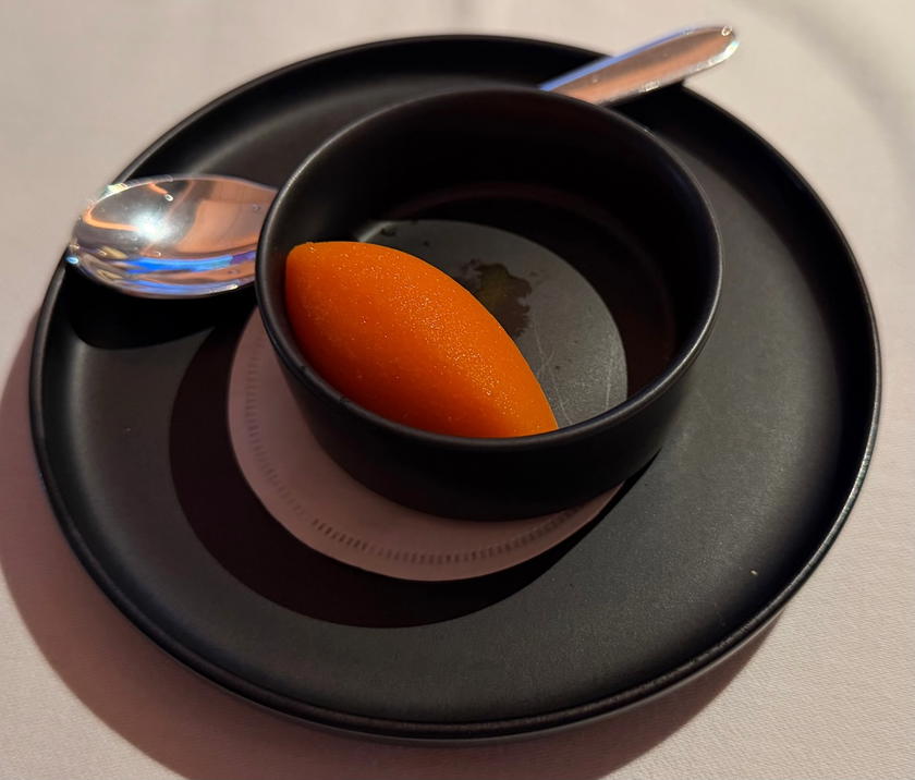 Sorbet palate cleanser served in SWISS first class