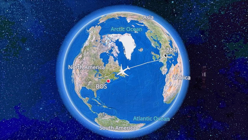 SWISS A350 entertainment screen showing the flight's position off the coast of Canada