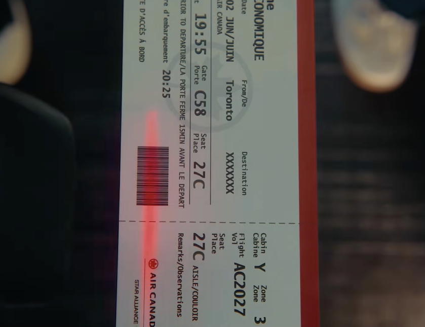 Air Canada boarding pass shown at the end of the route teaser video