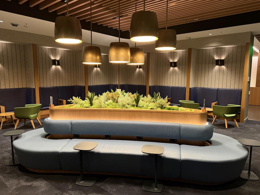 Seating area inside the Alaska Airlines lounge at San Francisco airport