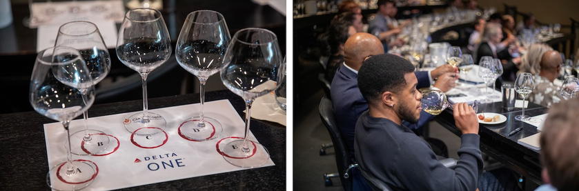 Delta SkyMiles members participating in a blind taste test for the new Delta One wine selection