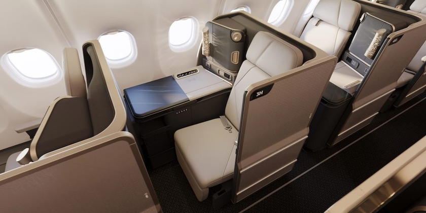 Etihad's new A330neo business class cabin with staggered Vantage XL seats