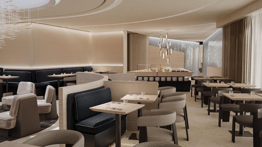 Rendering of the dining area in the new Etihad lounge at London Heathrow