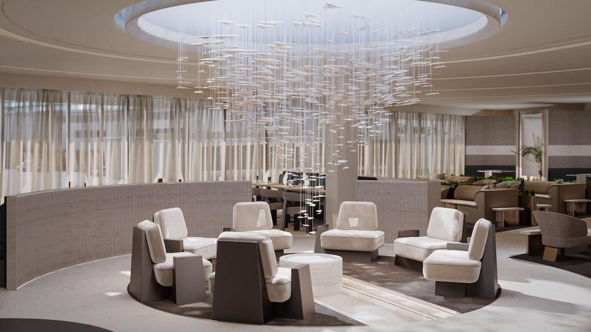 Rendering of a seating area in the new Etihad lounge at London Heathrow