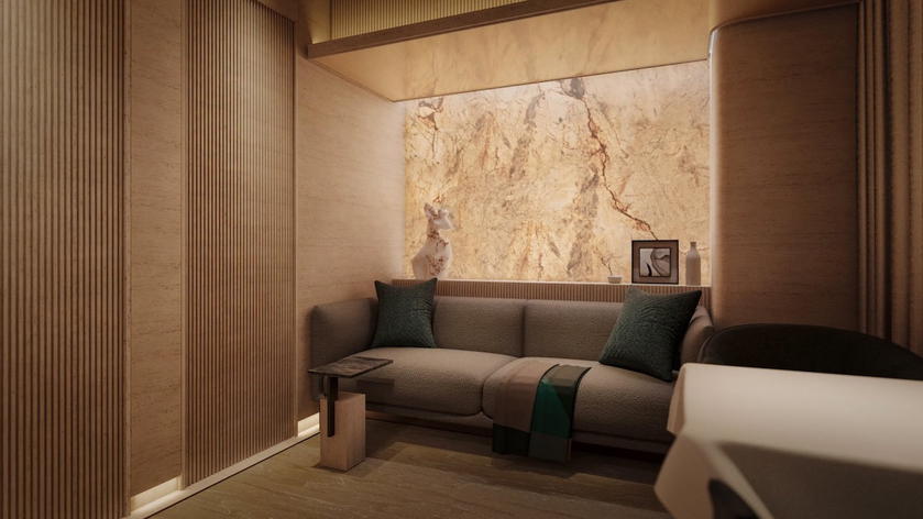 Rendering of a private room in the new Etihad lounge at London Heathrow