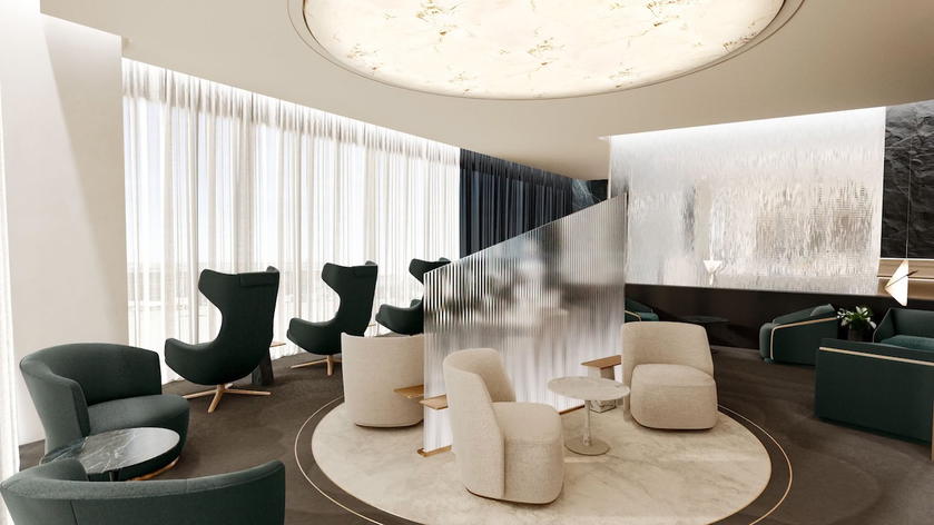Rendering of another seating area in the new Etihad lounge at London Heathrow