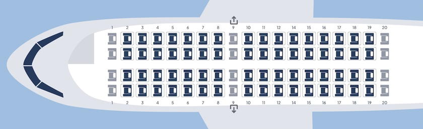 Seat map of La Compagnie's Airbus A321neo business class cabin