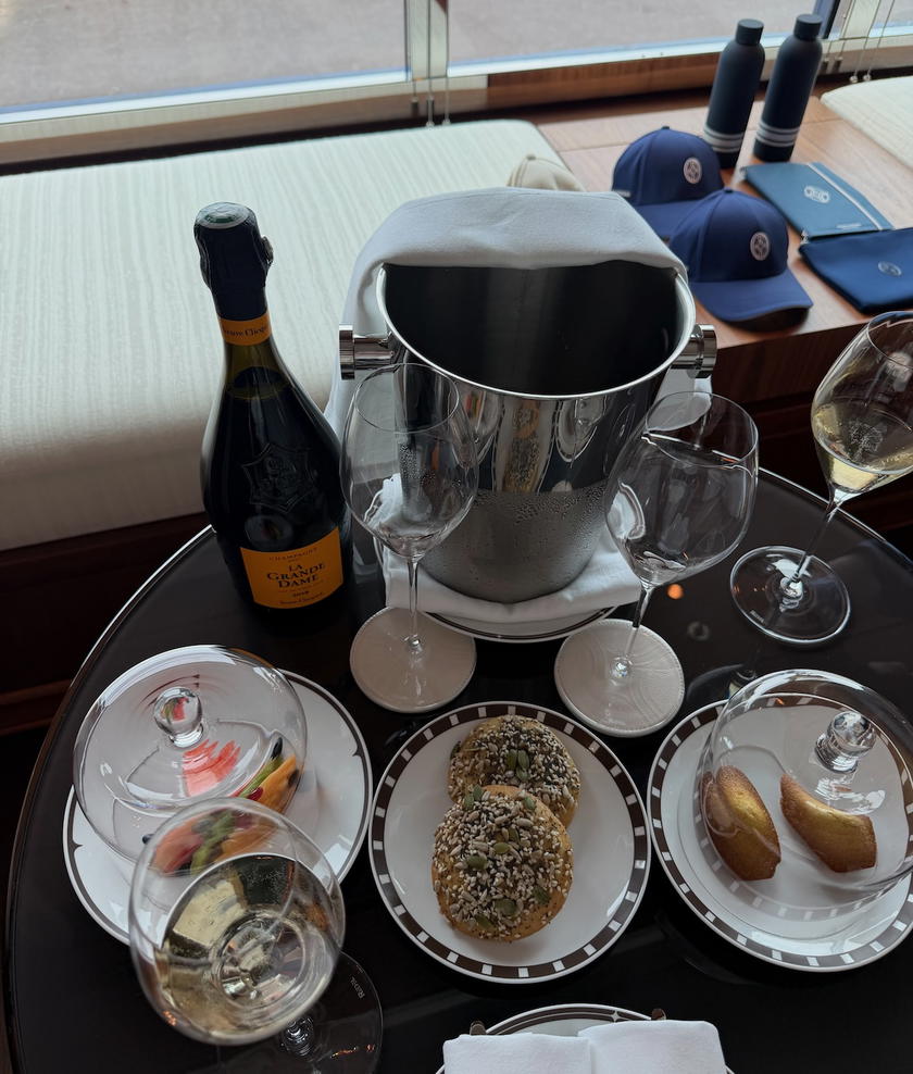 Bottle of Veuve Clicquot La Grande Dame welcome amenity in an Orient Express Corinthian suite