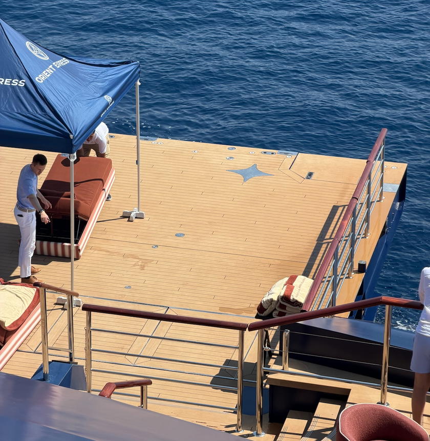 Marina platform with water toys extended from Orient Express Corinthian