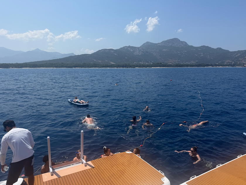 Calm water at Orient Express Corinthian's marina platform during a stop in Calvi