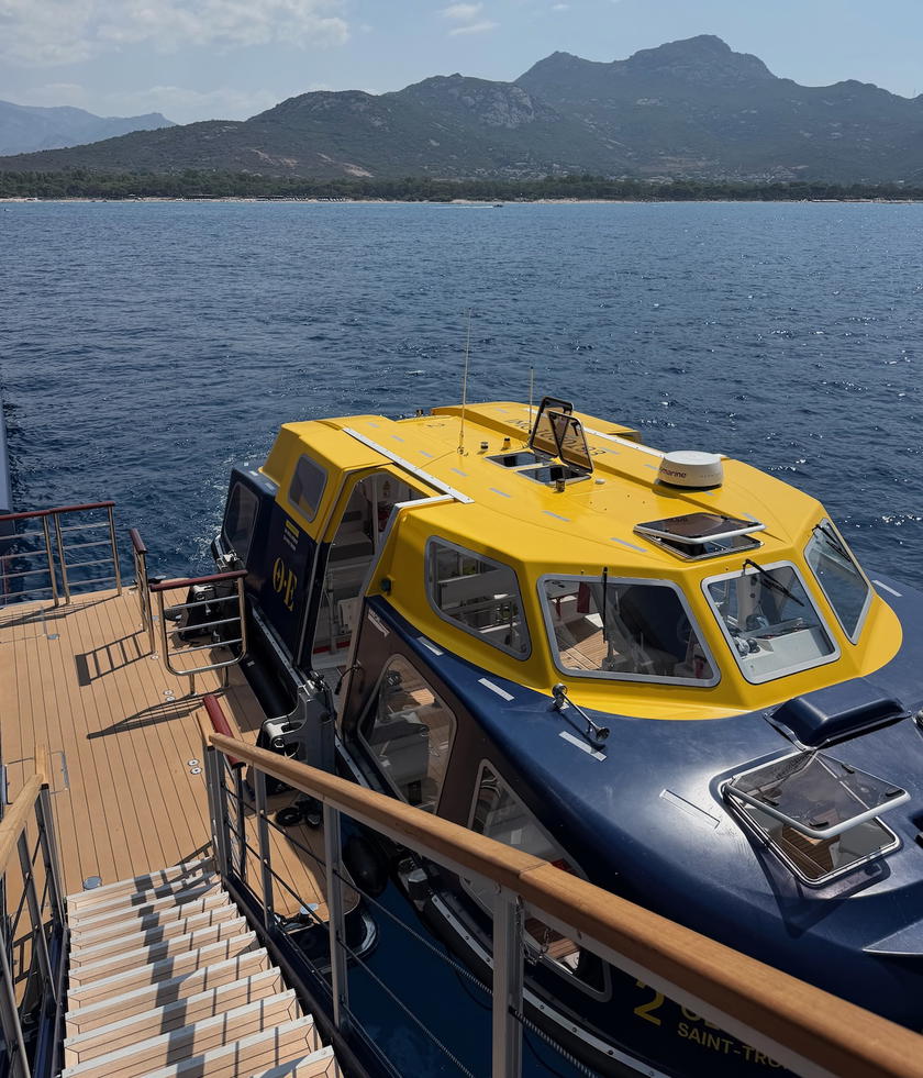Orient Express Corinthian tender boat on the water