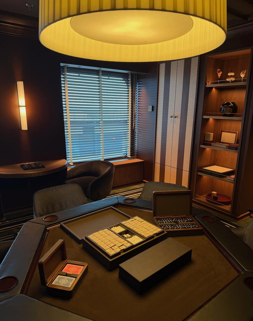 Orient Express Corinthian's board-game room set up for guests