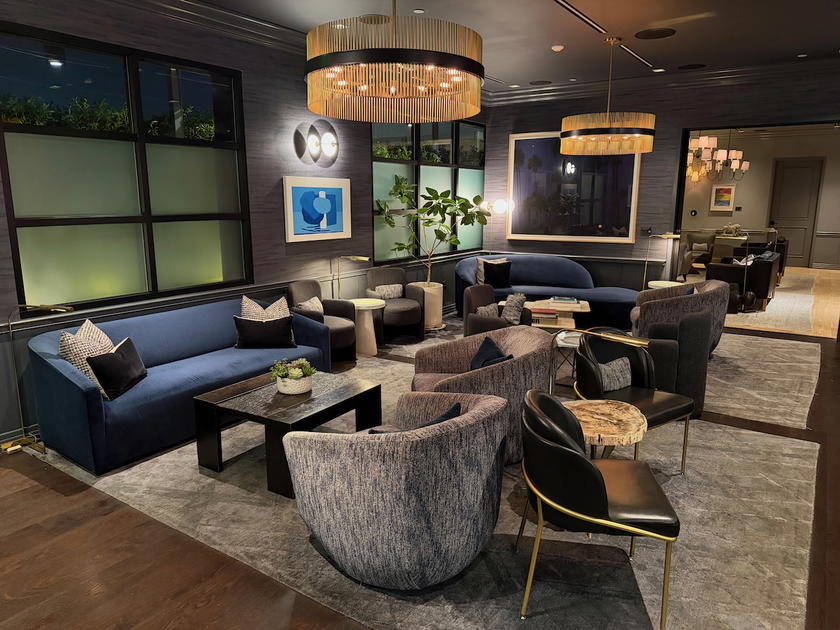 Interior seating area of the PS LAX private terminal used ahead of a Starlux Airlines first class flight