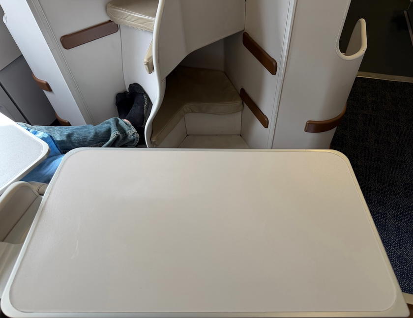 Tray table extended from a Philippine Airlines A330 business class seat