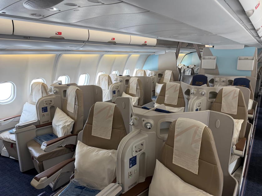 Philippine Airlines A330 business class cabin with top-and-bottom style flat bed seats