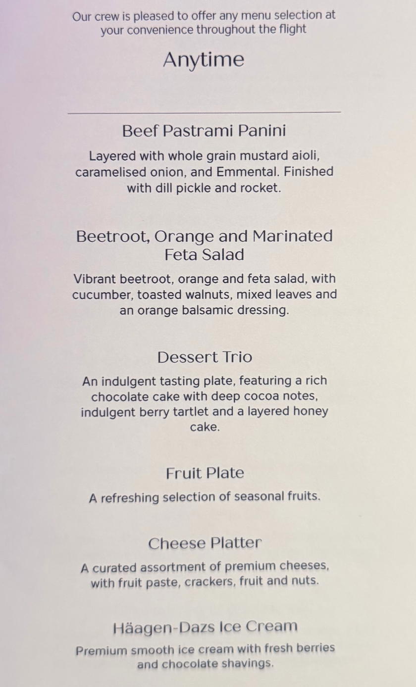 Riyadh Air business class menu card
