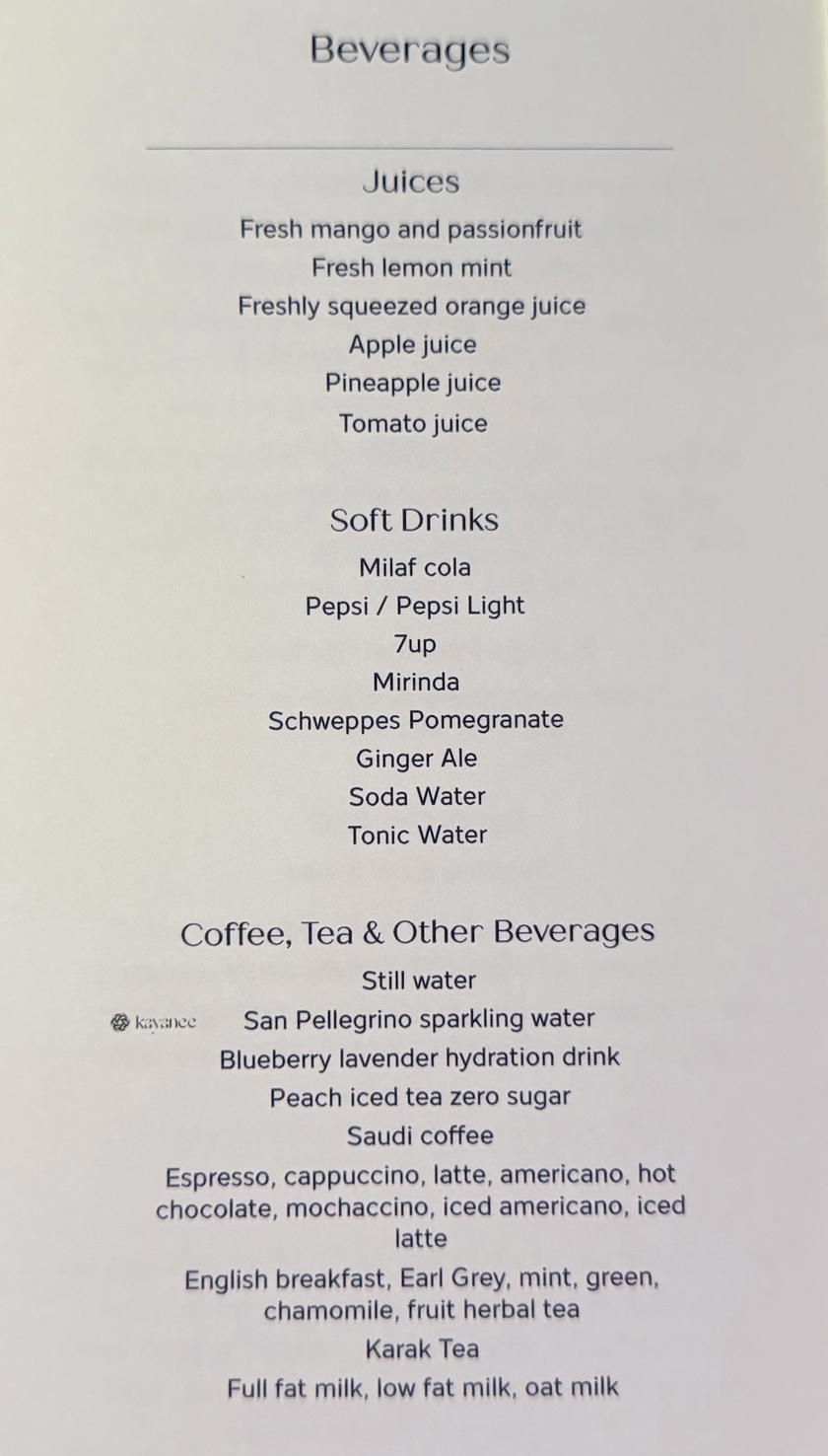 Riyadh Air business class menu card