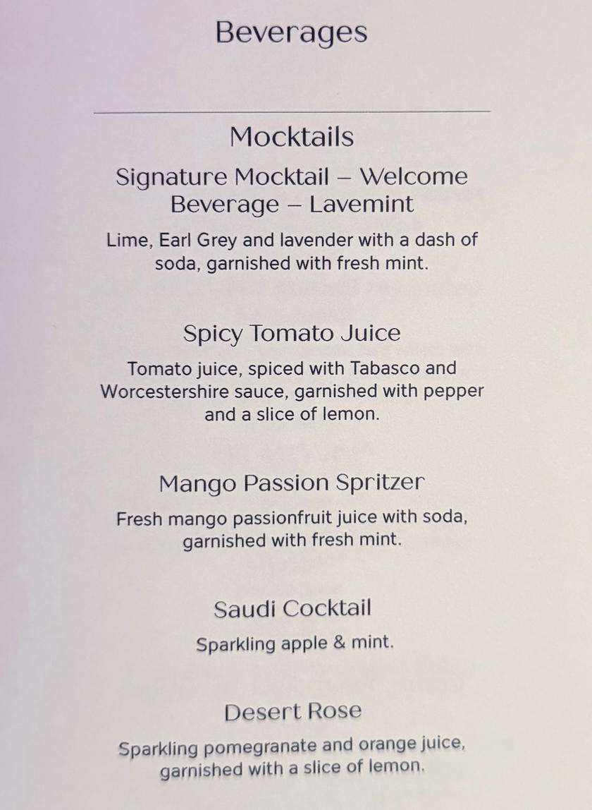 Riyadh Air business class menu card