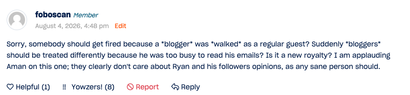 Screenshot of Foboscan's comment on the Ryan Walker and Amanvari saga that earned multiple Yowzers reactions