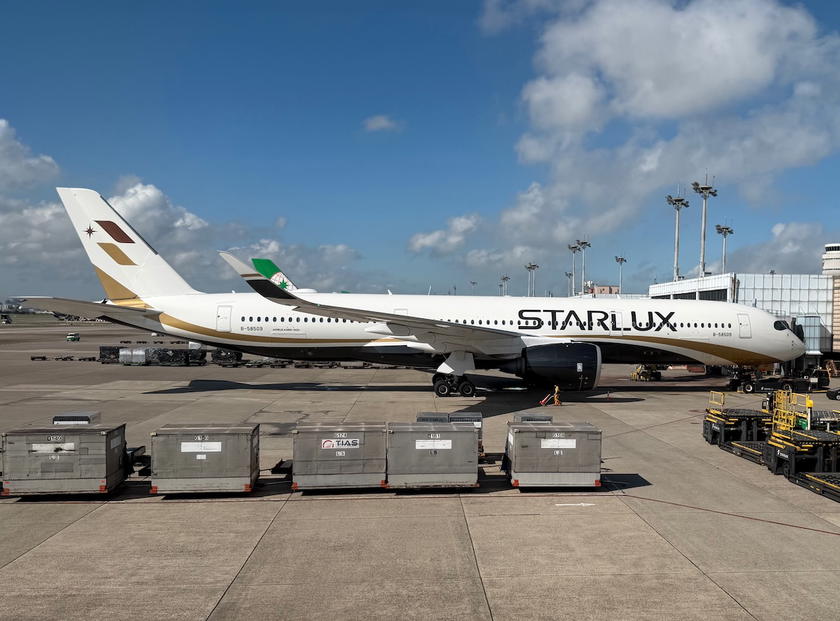 Starlux Airbus A350 at the gate at Taipei Taoyuan Airport