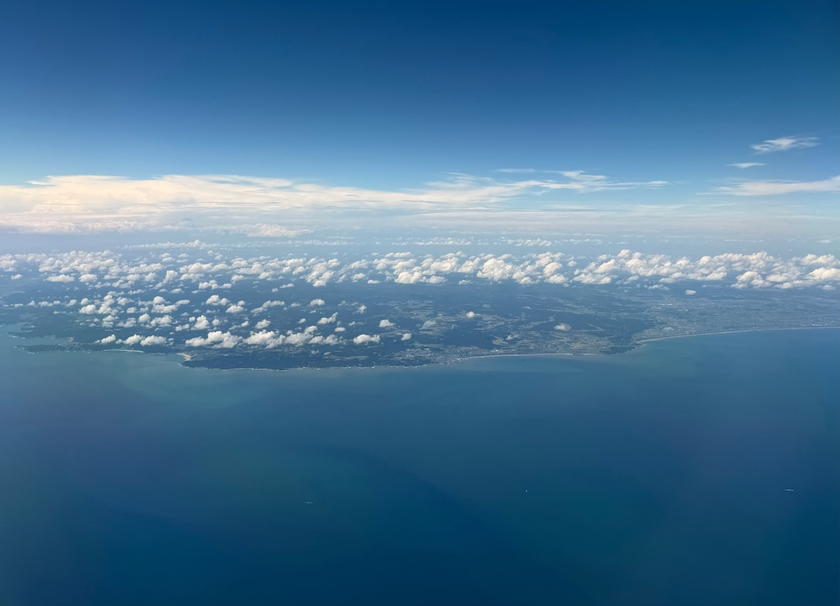 View of the Japanese coastline while descending into Tokyo Narita Airport