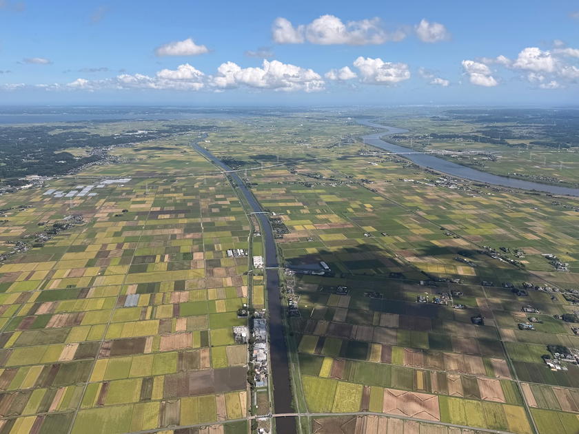 Aerial view of the airport area while approaching Tokyo Narita Airport