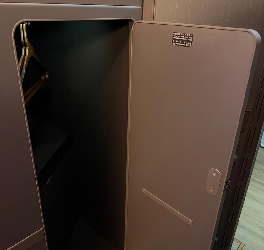 Closet space in Starlux Airlines first class on the A350