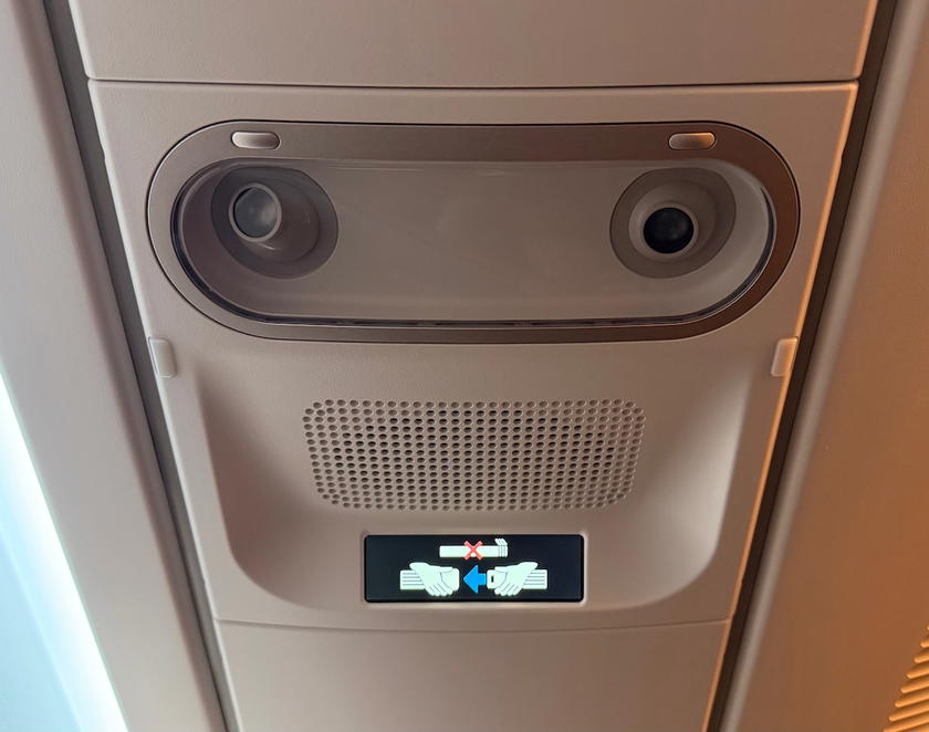 Overhead console above Starlux Airlines first class seats on the A350