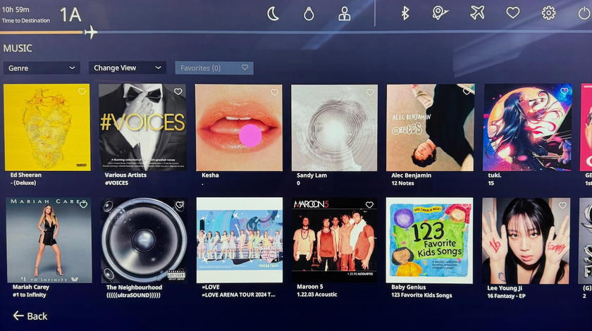 Movie selection on the Starlux Airlines first class entertainment system