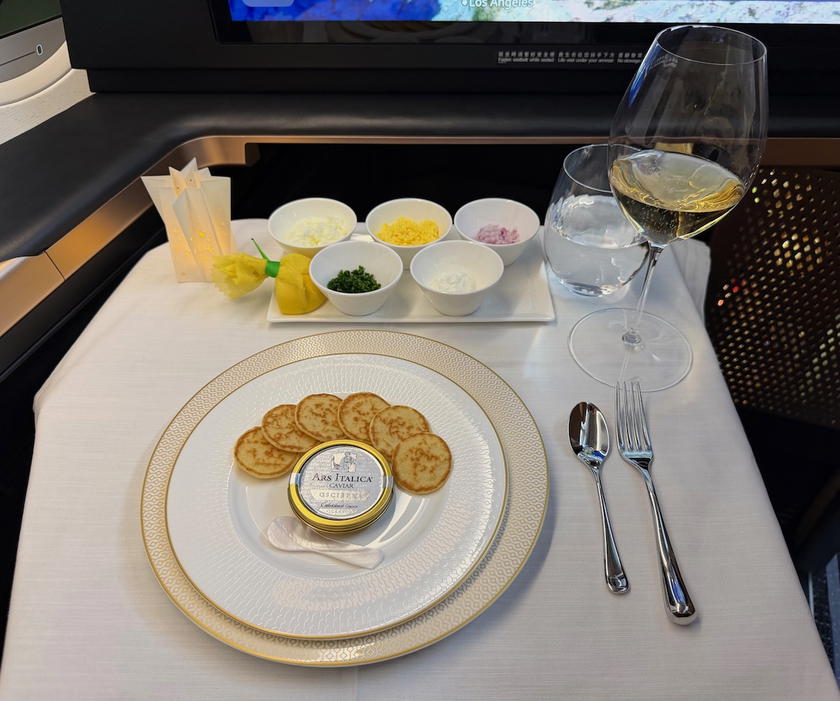 Caviar service in Starlux Airlines first class