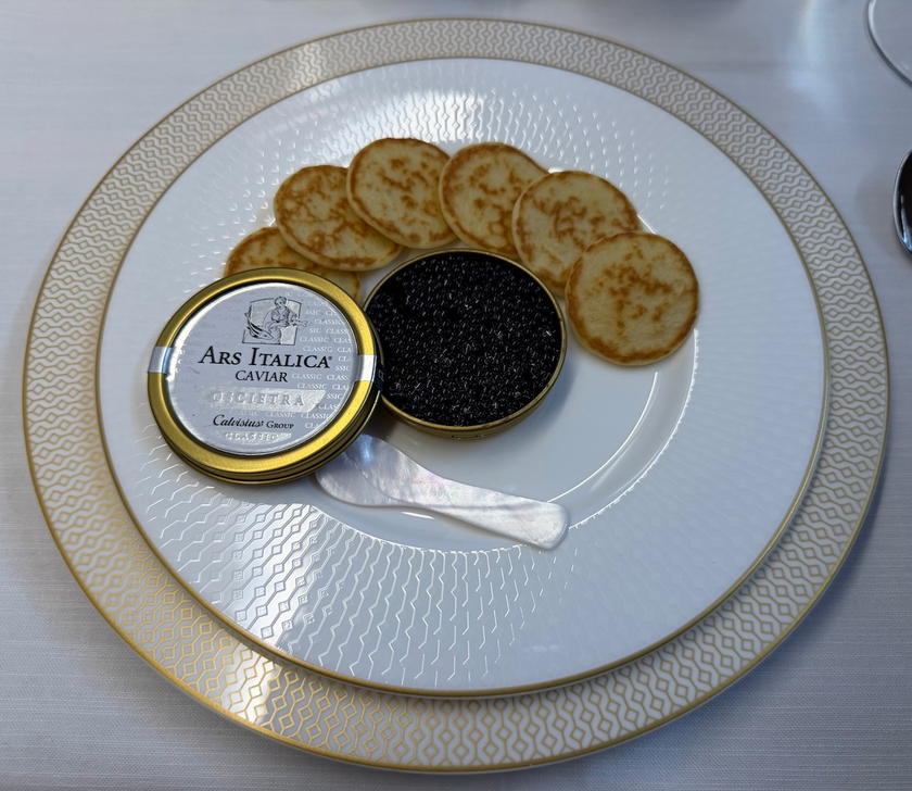 Caviar service course in Starlux Airlines first class