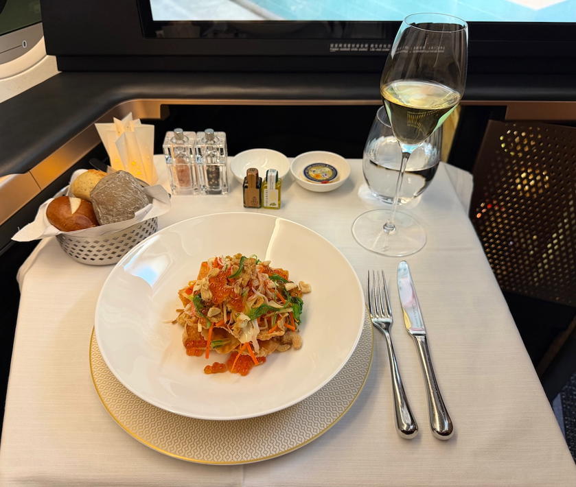 Appetizer course served in Starlux Airlines first class