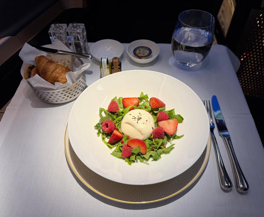 Starter course served during Starlux Airlines A350 first class breakfast