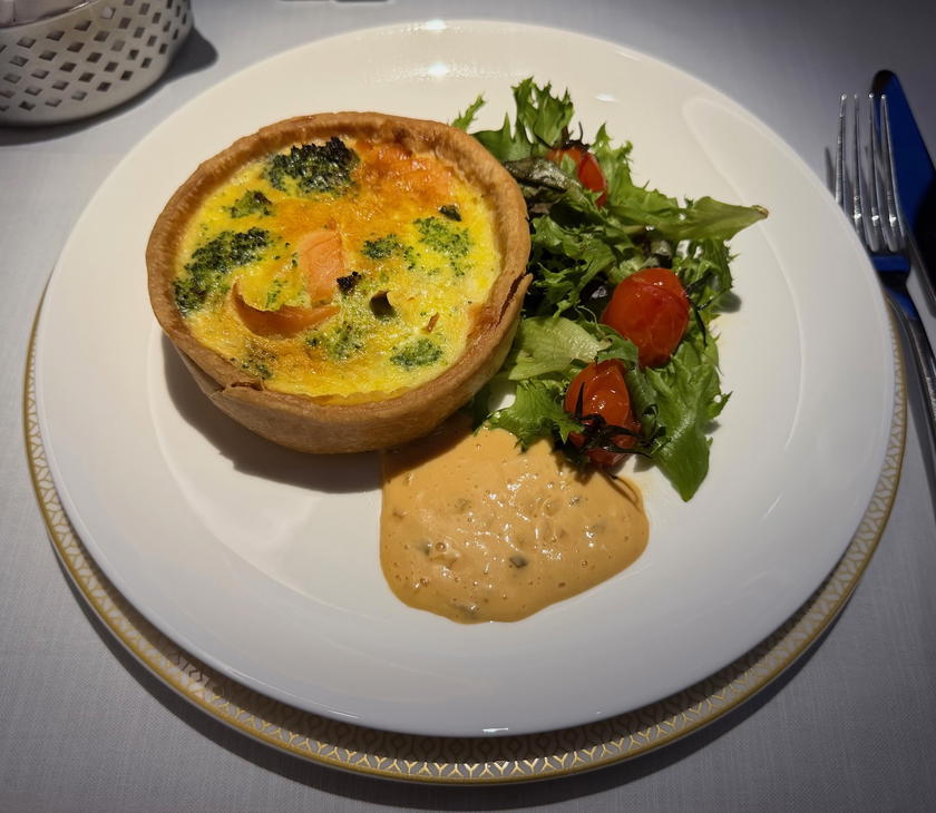 Main course served during Starlux Airlines A350 first class breakfast