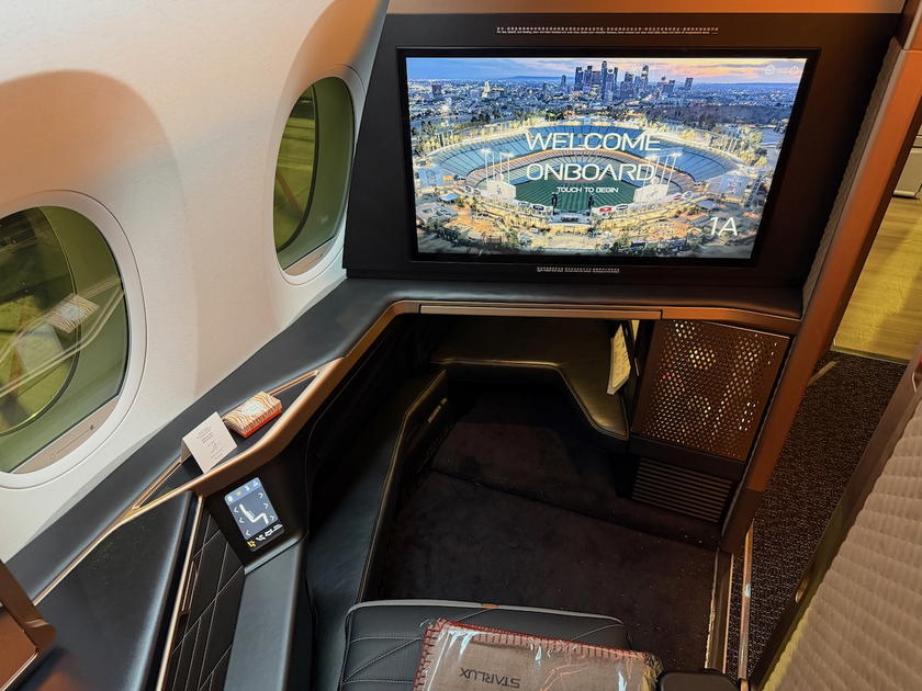 Detail view of the Starlux Airlines first class seat on the A350