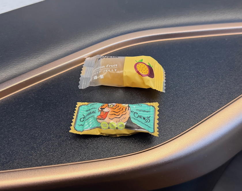 Candy offered by the crew in Starlux Airlines A350 first class