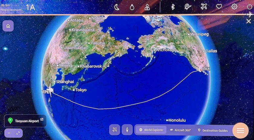 Flight map showing the Starlux A350's arrival in Taipei