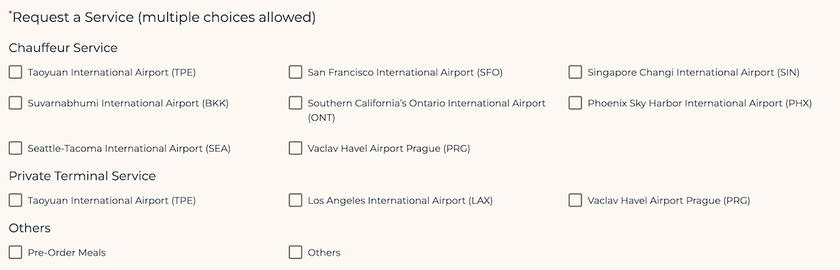 List of Starlux Airlines first class ground services including VIP lounges and chauffeur options