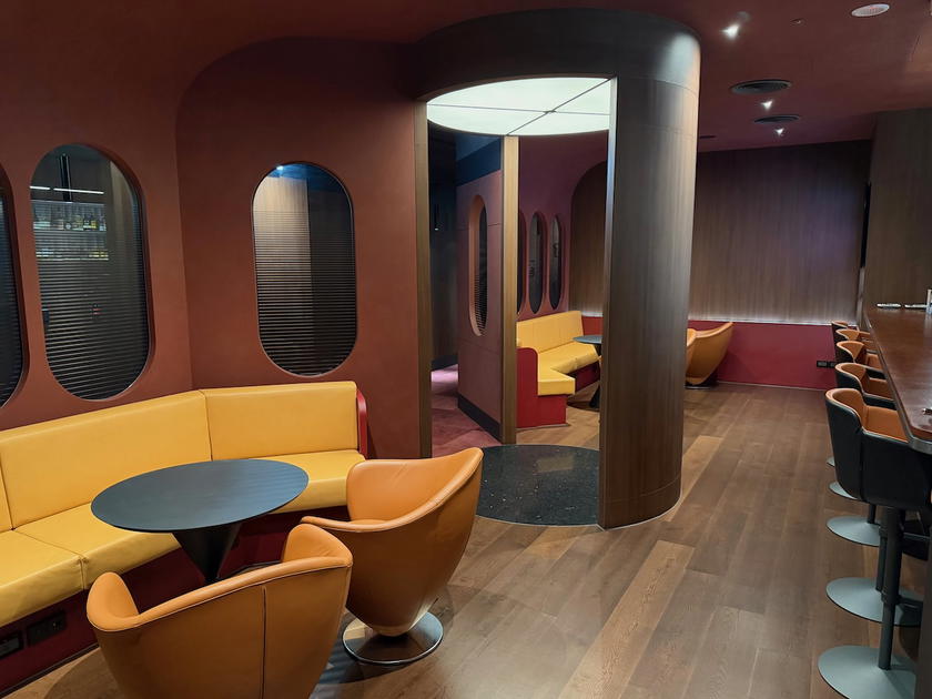 Seating area inside the Starlux First Class Lounge at Taipei Taoyuan Airport