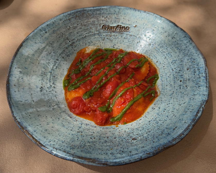 Homemade cheese ravioli, the main course from the garden lunch menu at Villa Dubrovnik