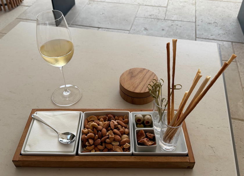 Glass of Croatian wine served with snacks at Villa Dubrovnik