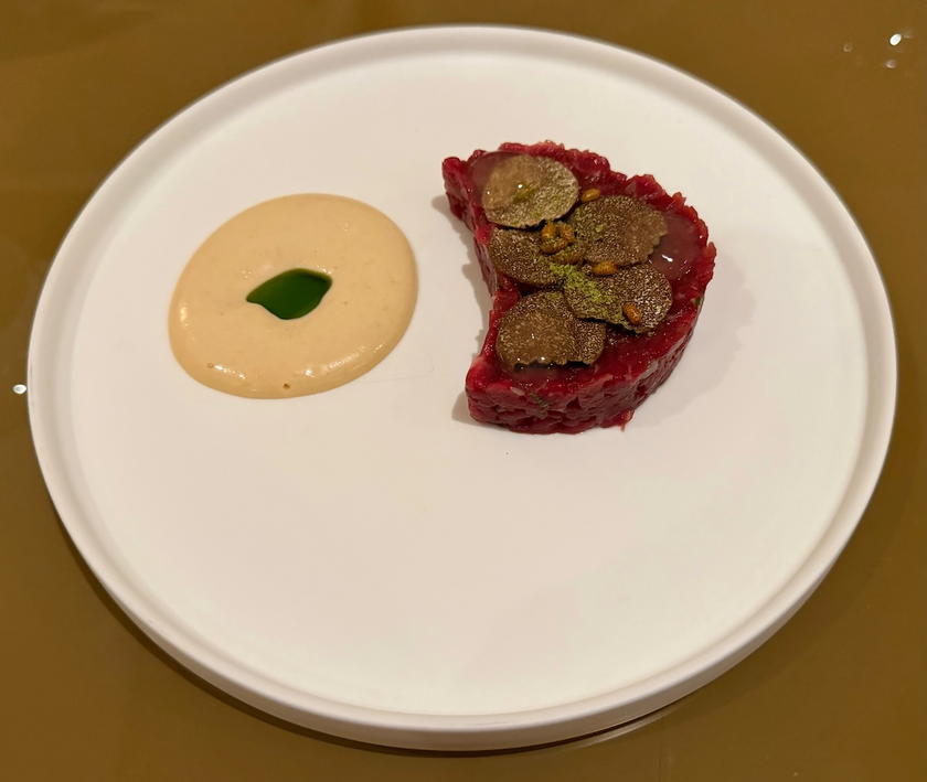 Beef tartare plated at Villa Dubrovnik's Restaurant Pjerin