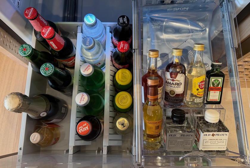 Close-up of the in-room minibar selection at Villa Dubrovnik