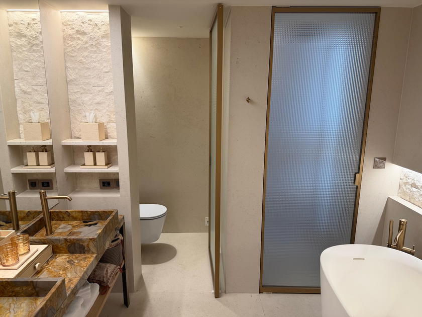 Bathroom at Villa Dubrovnik with double sinks and soaking tub