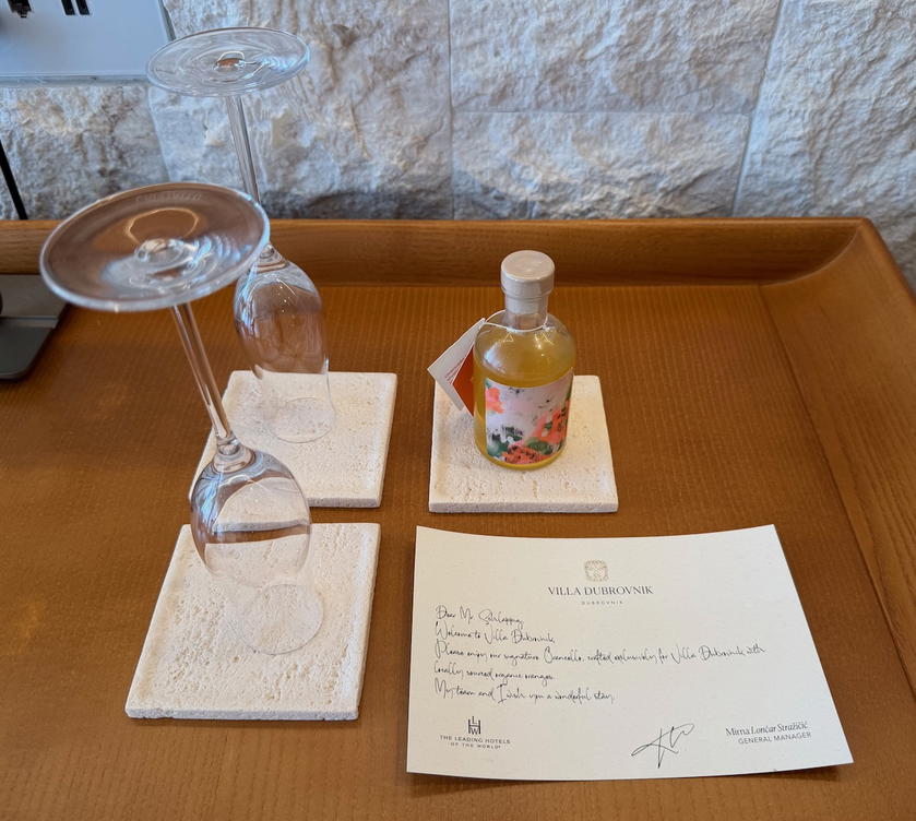 Welcome amenity of Orancello liqueur crafted for Villa Dubrovnik guests