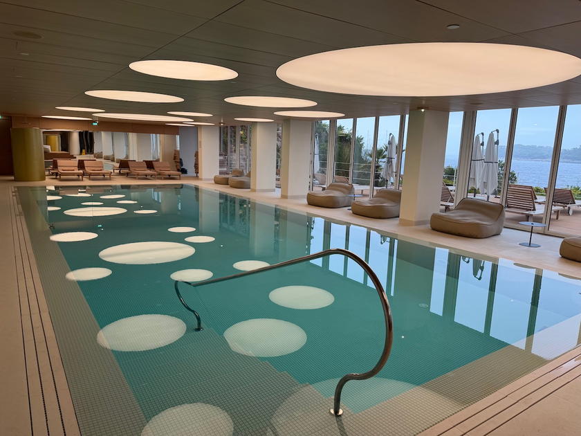 View along the indoor pool at Villa Dubrovnik's wellness area