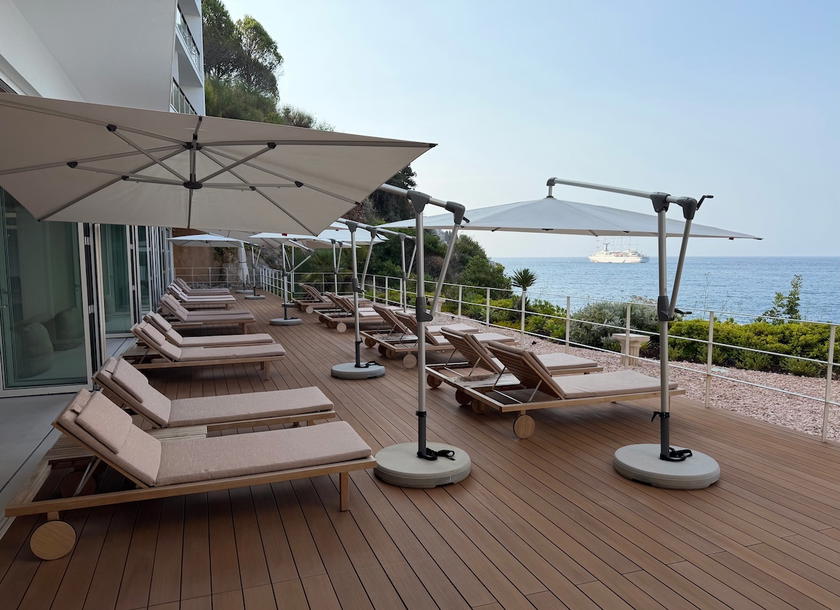 Outdoor deck next to the indoor pool at Villa Dubrovnik