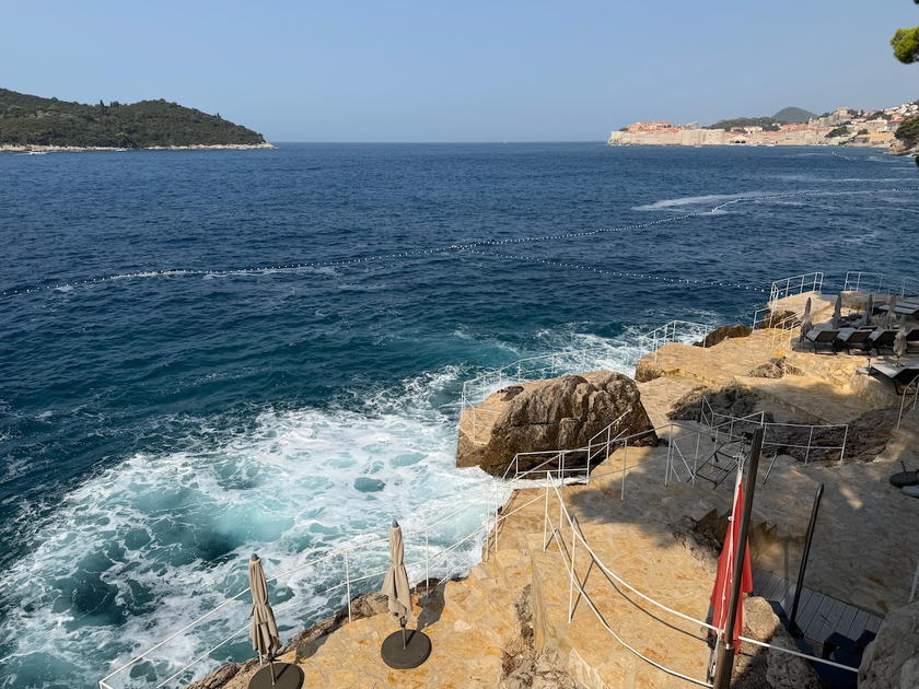 Seating area on the seaside platform at Villa Dubrovnik