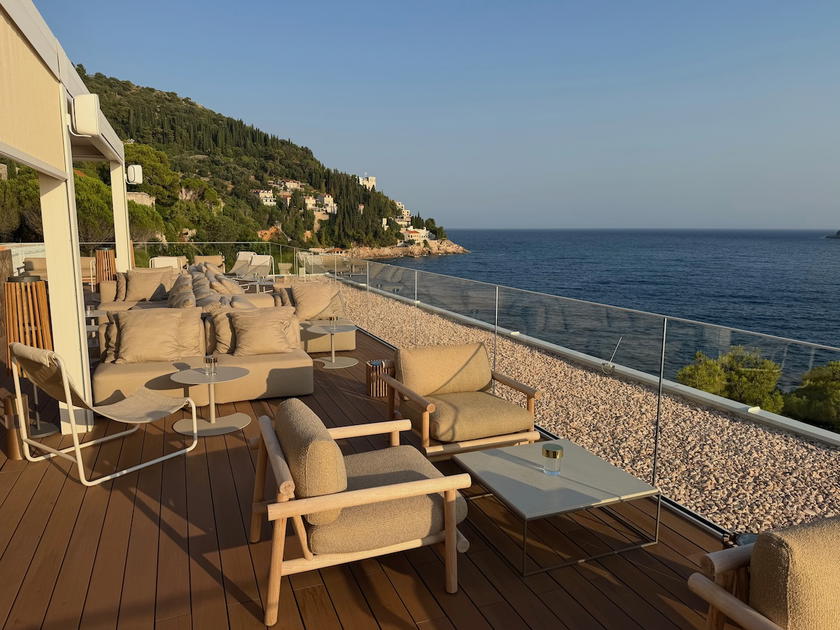 Villa Dubrovnik's rooftop Galanto Bar with seating overlooking the Adriatic Sea