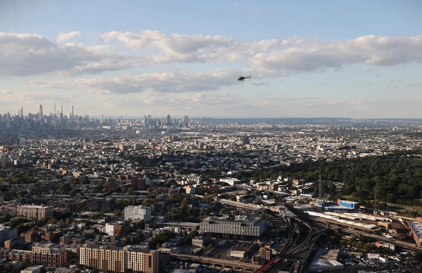 View of New York City from inside a Blade helicopter en route to JFK